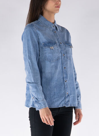 CAMICIA JEANS CON FIOCCHETTI CON STRASS, , small