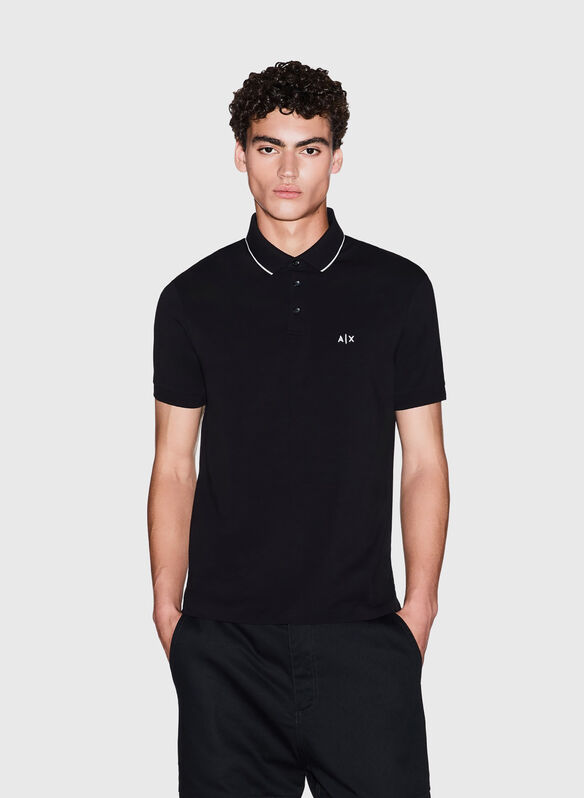 POLO CON LOGO E PIPING, UC001 BLK, medium