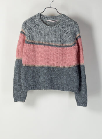 PULLOVER A MAGLIA A RIGHE RAGAZZA, LIGHT GREY, small