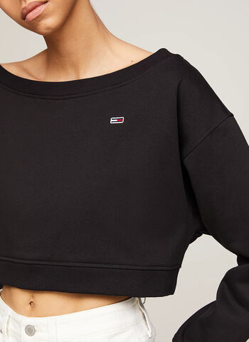 FELPA CROP ESSENTIAL CON SCOLLO A BARCA, BDS BLK, small