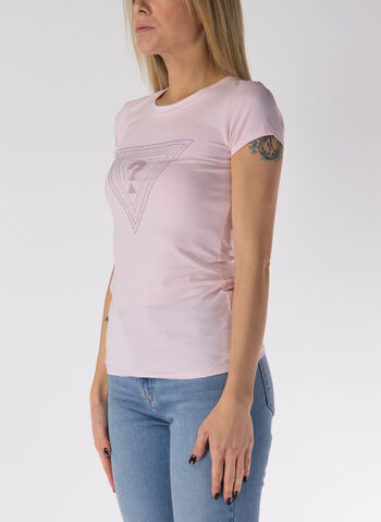 T-SHIRT GIROCOLLO CON LOGO STRASS, A60W PINK, small