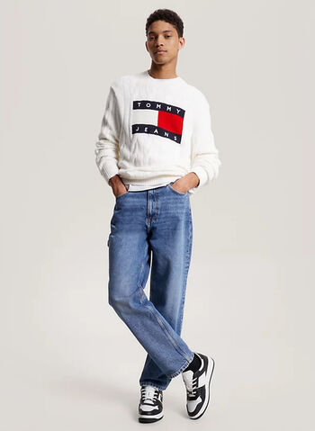 MAGLIONE GIRO TRECCIA FLAG, YBH WHT, small