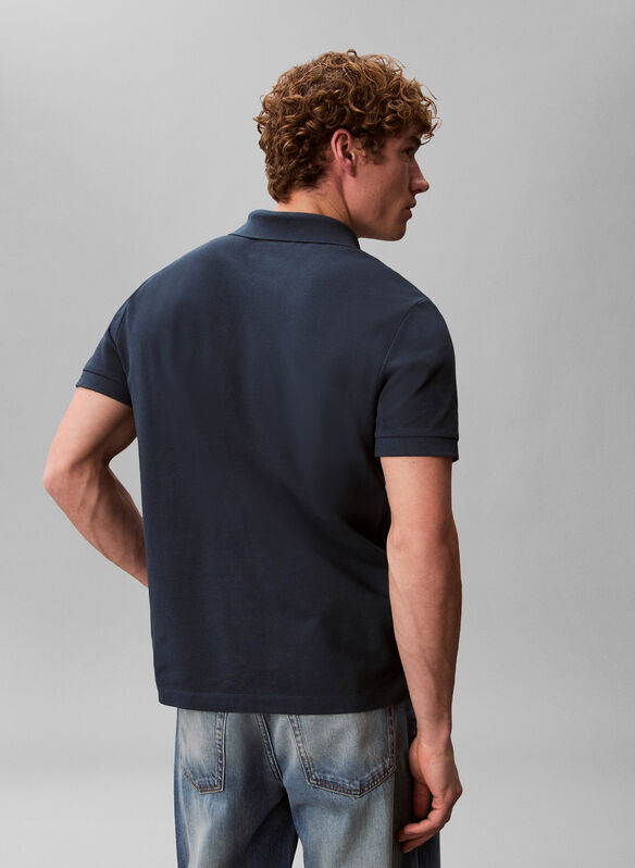 POLO IN PIQU&Eacute; DI COTONE CON COLLETTO APERTO, PQ6 NVY, medium