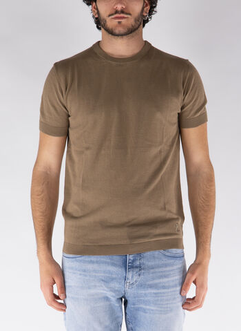 MAGLIONE IN COTONE A MANICHE CORTE, 0298 TABACCO, small