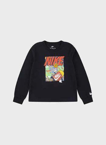T-SHIRT A MANICA LUNGA CON GRAFICA LOGO BAMBINO, 023 BLK, small