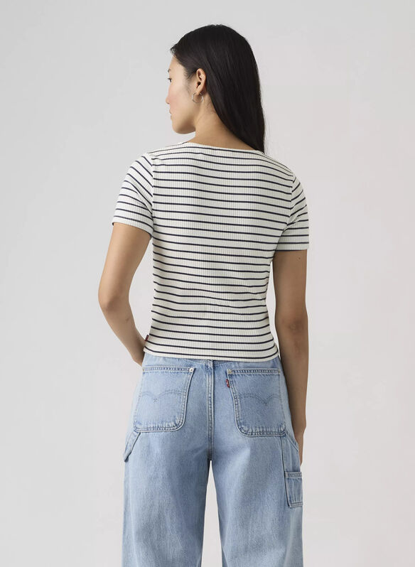 CARDIGAN COSTINA RIGATA, 0030 WHTNVY, medium