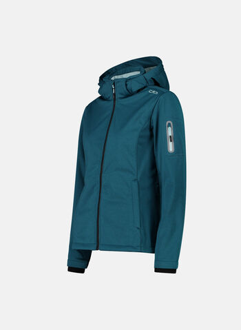GIACCA IN SOFTSHELL CON CAPPUCCIO STACCABILE, E867 TEAL, small