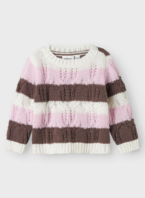 PULLOVER A MANICHE LUNGHE IN MAGLIA, PEPPERCORN WHTPINKBROWN, medium