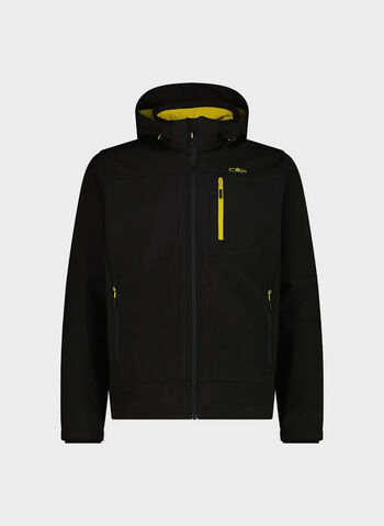 GIACCA IN SOFTSHELL CON CAPPUCCIO STACCABILE, 04TU BLKSENAPE, small