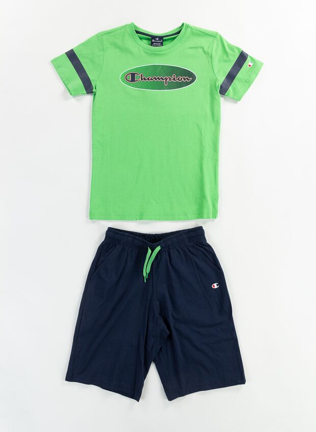 CHAMPION COMPLETO T-SHIRT A MANICHE CORTE + PANTALONCINI DA RAGAZZO Blu,  Multicolor, Verde Bambino | Sport85