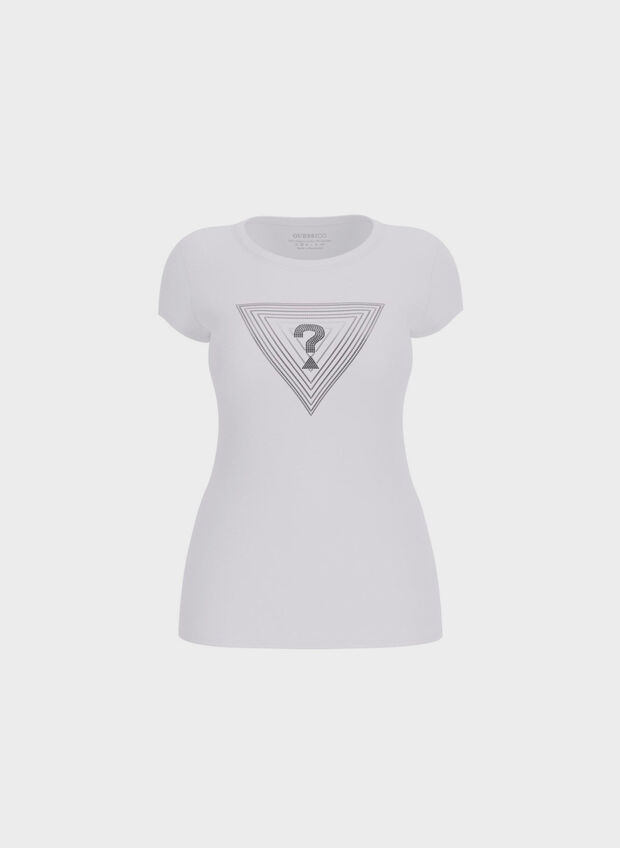 T-SHIRT GIROCOLLO CON LOGO STRASS, G011 WHT, large