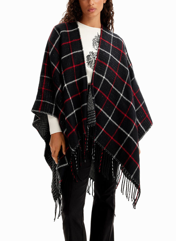 PONCHO PARIS CHECK, 2000 BLK, large