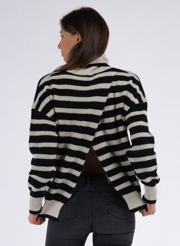 MAGLIONE AMPIO CON FANTASIA A RIGHE BICOLORE, 109 BLKWHT, small