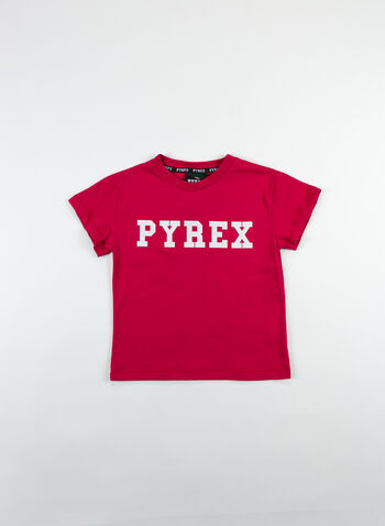 T-SHIRT LOGO GLITTER BAMBINA, 044FUXIA, small