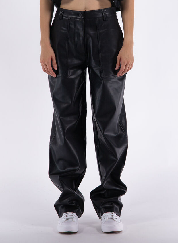 PANTALONE CARGO IN FINTA PELLE, BEH BLK, large