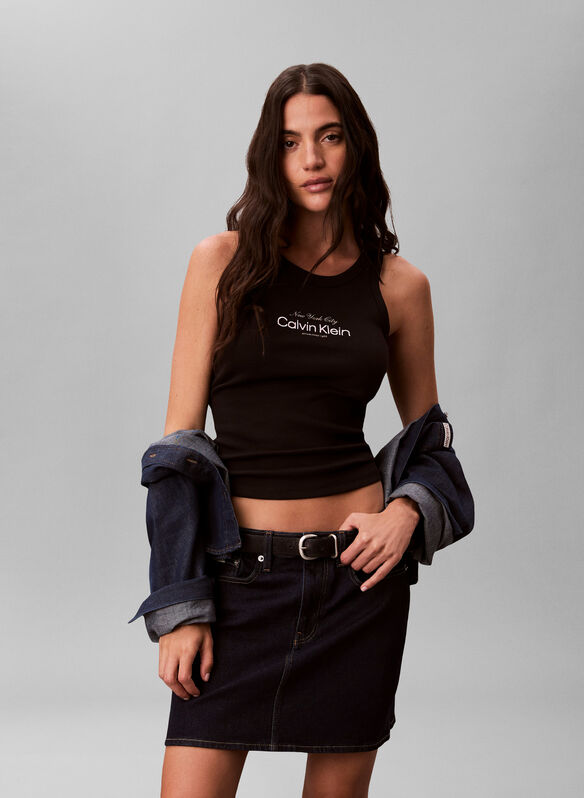 CANOTTA IN COTONE A COSTINE, UB1 BLK, medium