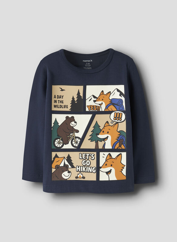 T-SHIRT OSWALDE STAMPA POSTERIORE BAMBINO, NAVY  BLAZER, medium