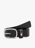 CINTURA IN PELLE CON FIBBIA OVALE E LOGO, BDS BLK, thumb