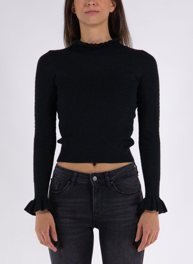 MAGLIONE CON PUNTO INTRECCIATO, 053 BLK, large