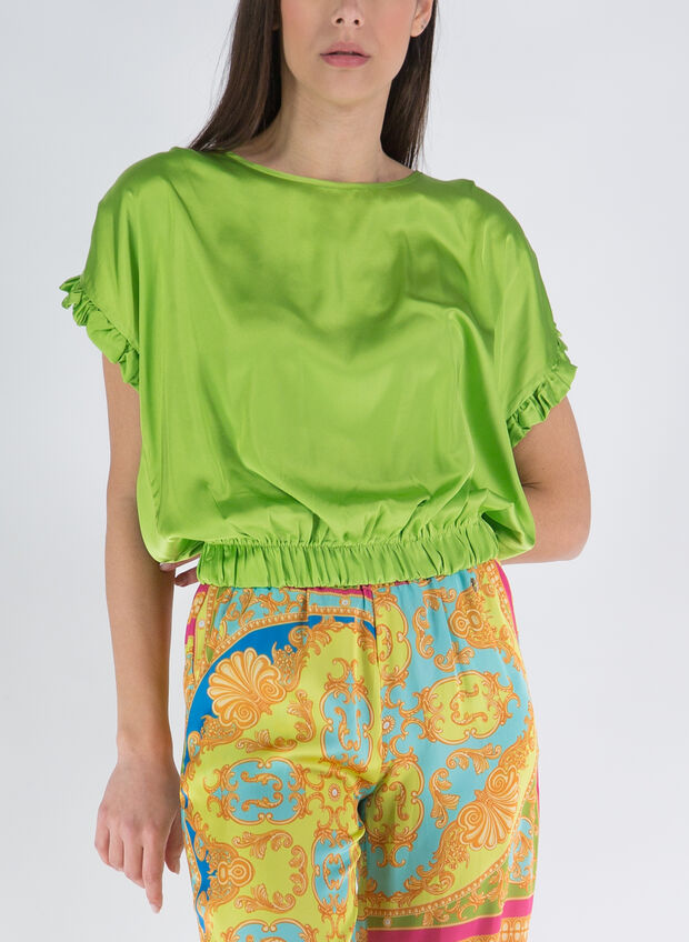 BLUSA A MANICHE CORTE, AVOCADO GREEN, large