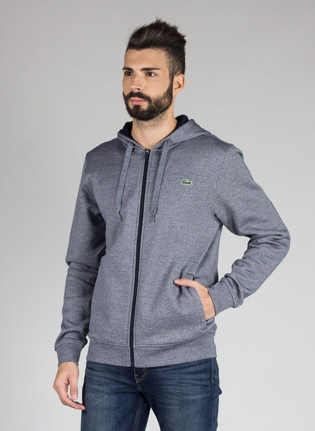 LACOSTE FELPA TENNIS CON ZIP E CAPPUCCIO IN PILE IN TINTA UNITA Blu Uomo |  Sport85