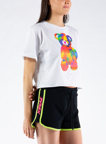 T-SHIRT CROP STAMPA ORSETTO, , small