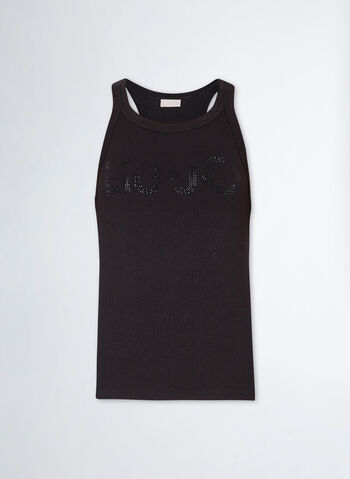 CANOTTA CON LOGO E STRASS, 22222 BLK, small