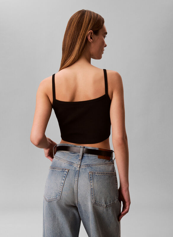 CANOTTA CORTA IN COTONE A COSTINE, UB1 BLK, medium