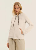 FELPA IN JERSEY CON ZIP E CAPPUCCIO CRINKLE, W33 PANNA, thumb