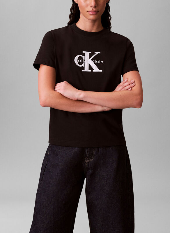 T-SHIRT CLASSICA CON GRAFICA LUCIDA MONOLOGO, UB1 BLK, medium