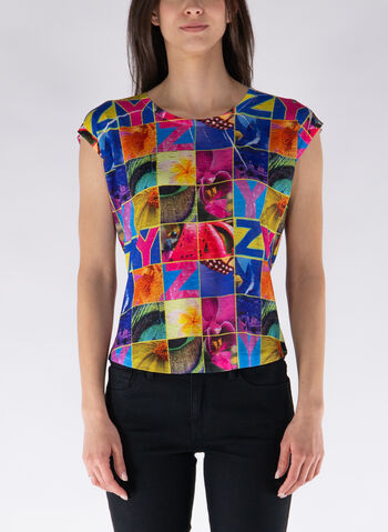 T-SHIRT STAMPA A QUADRI, 2001  AZZURRO, small