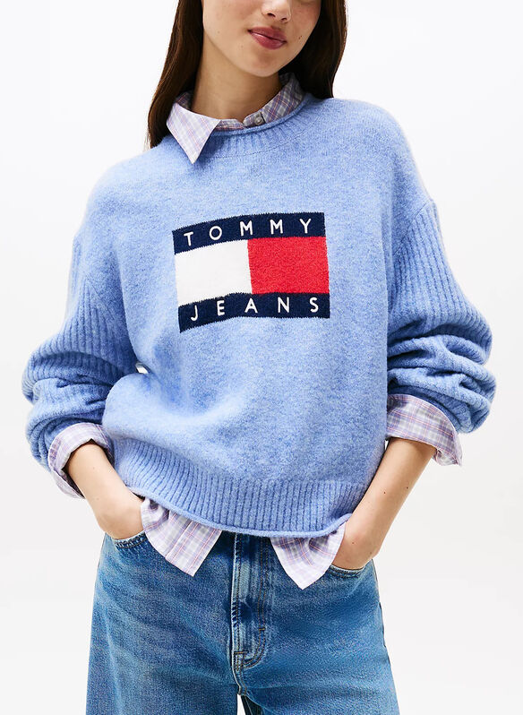 MAGLIONE MÉLANGE CON BANDIERA, DZ1 CELESTE, medium