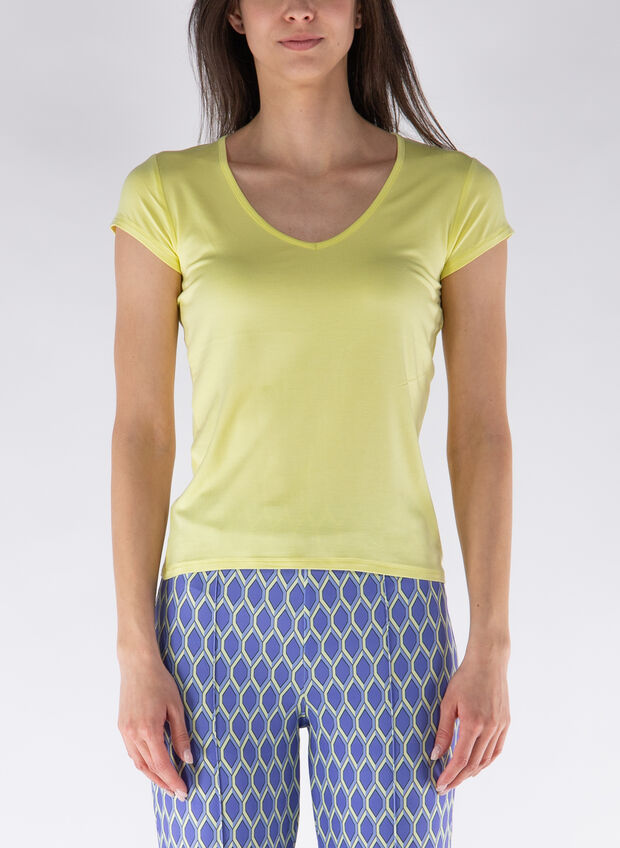 T-SHIRT IN VISCOSA COLLO A V, 52 LIMONE, large