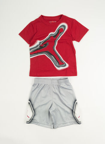 COMPLETO T-SHIRT + SHORT JORDAN AIR HEAT MAP BAMBINO, G3A GREY RED, small
