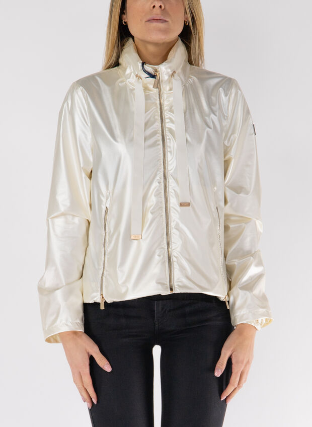 GIACCA IN LAMINATO A COLLO ALTO, 0157 AVORIO, large