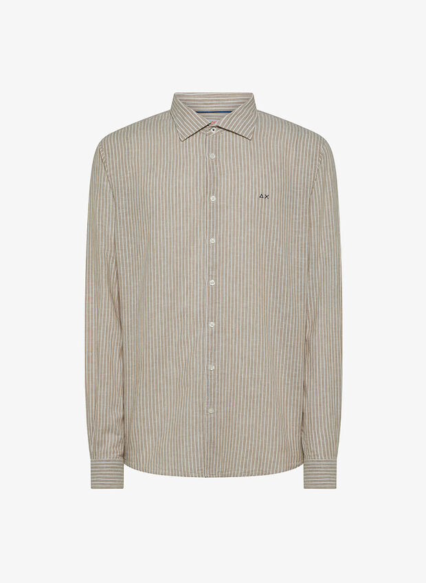 CAMICIA RIGATA IN LINO, 1801 SANDWHT, large