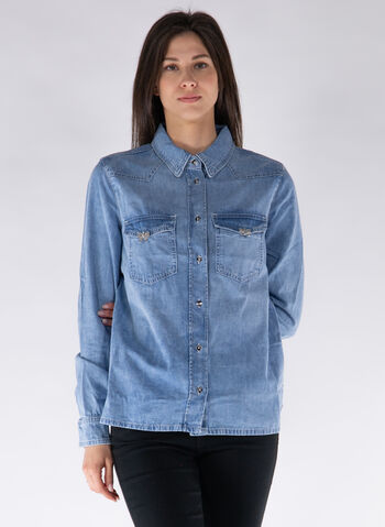 CAMICIA JEANS CON FIOCCHETTI CON STRASS, , small