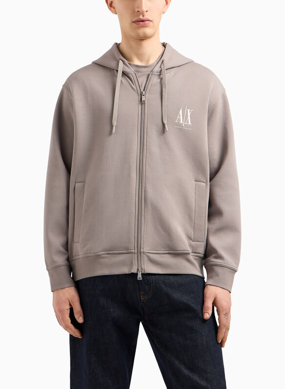 FELPA FULL ZIP ICON CON LOGO RICAMATO, U6107 TORTORA, medium