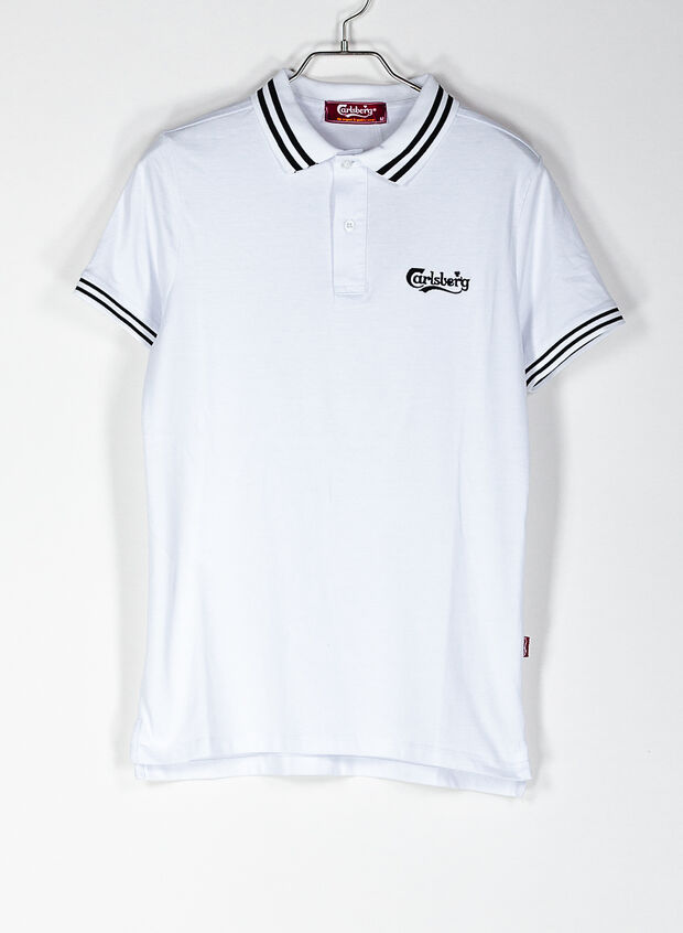 POLO CON BORDINO, BIANCO, large