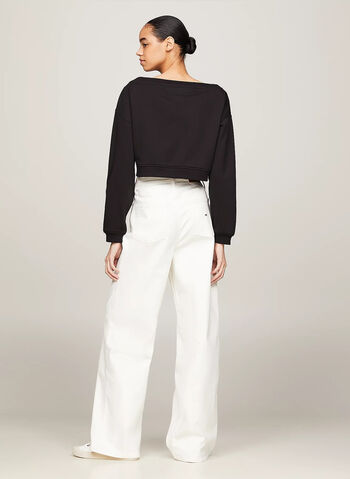 FELPA CROP ESSENTIAL CON SCOLLO A BARCA, BDS BLK, small