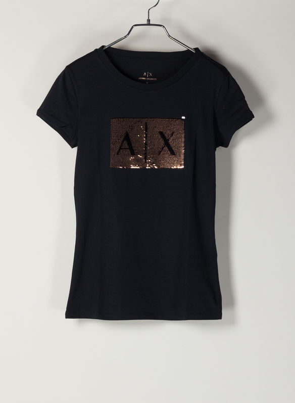 T-SHIRT LOGO PAILLETTES, 6231BLKGOLD, medium