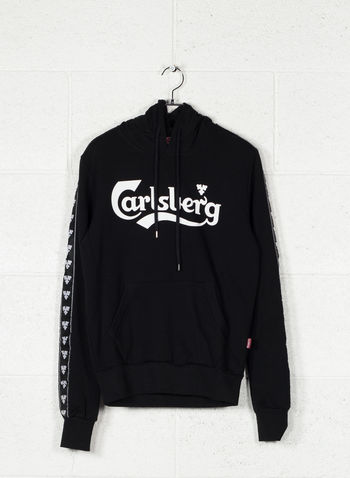 FELPA CON CAPPUCCIO E BANDA LATERALE, NERO, small