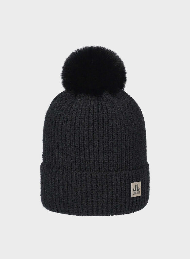 CAPPELLO IN MAGLIA PEGGY CON PONPON JUNIOR, 001 BLK, large