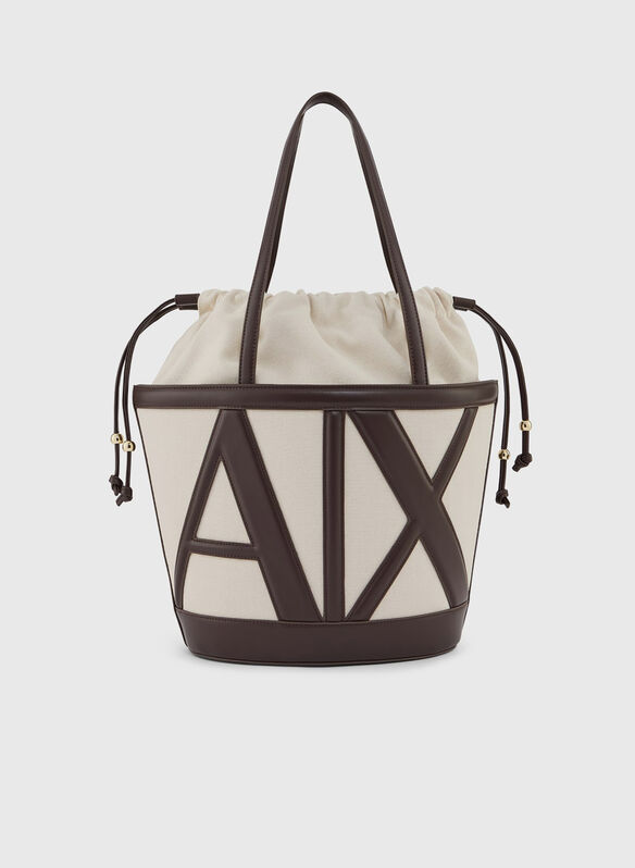 BORSA A SECCHIELLO IN CANVAS CON LOGO MAXI, M6262 BROWN, medium