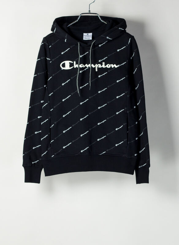 FELPA CON CAPPUCCIO STAMPA ALL OVER, KL001BLK, medium