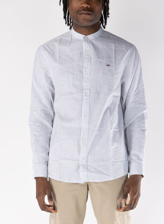 CAMICIA A RIGHE CON COLLO ALLA COREANA, YBL WHTNVY, large