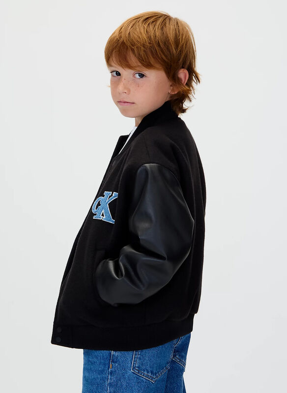 GIUBBOTTO COLLEGE INSERTO ECOPELLE RAGAZZO, BEH BLK, medium