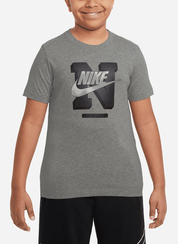 T-SHIRT GIROCOLLO CON STAMPA RAGAZZO, 063 DARK GREY, large