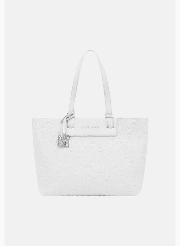BORSA SHOPPER CON LOGO ALLOVER, U0011 WHT, medium