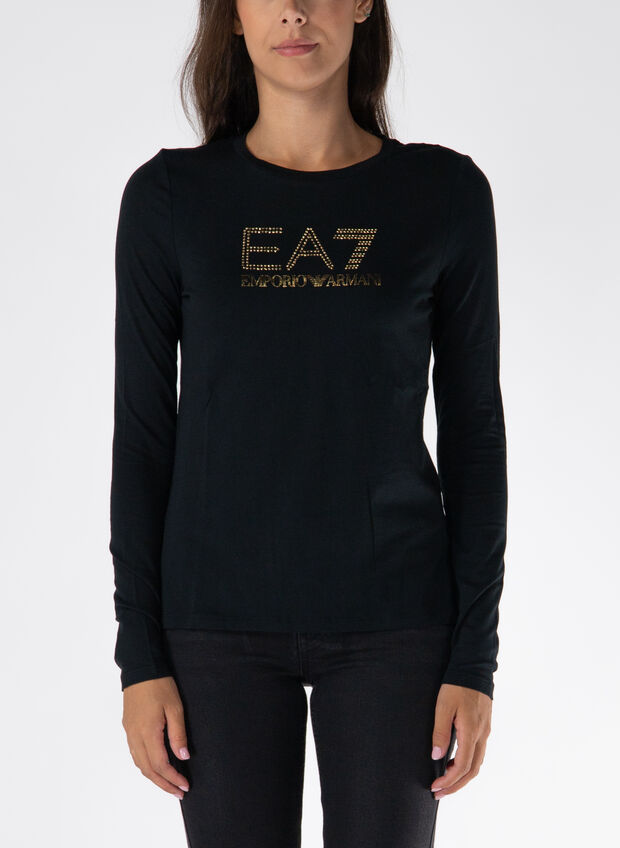 T-SHIRT LOGO STRASS, 1200 BLK, large